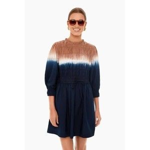 Apiece Apart Aldea Smocked Mini Dress Dipped Shibori Organic Cotton XL NWT’s